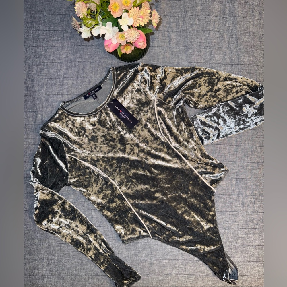 Dark grey crushed velvet bodysuit